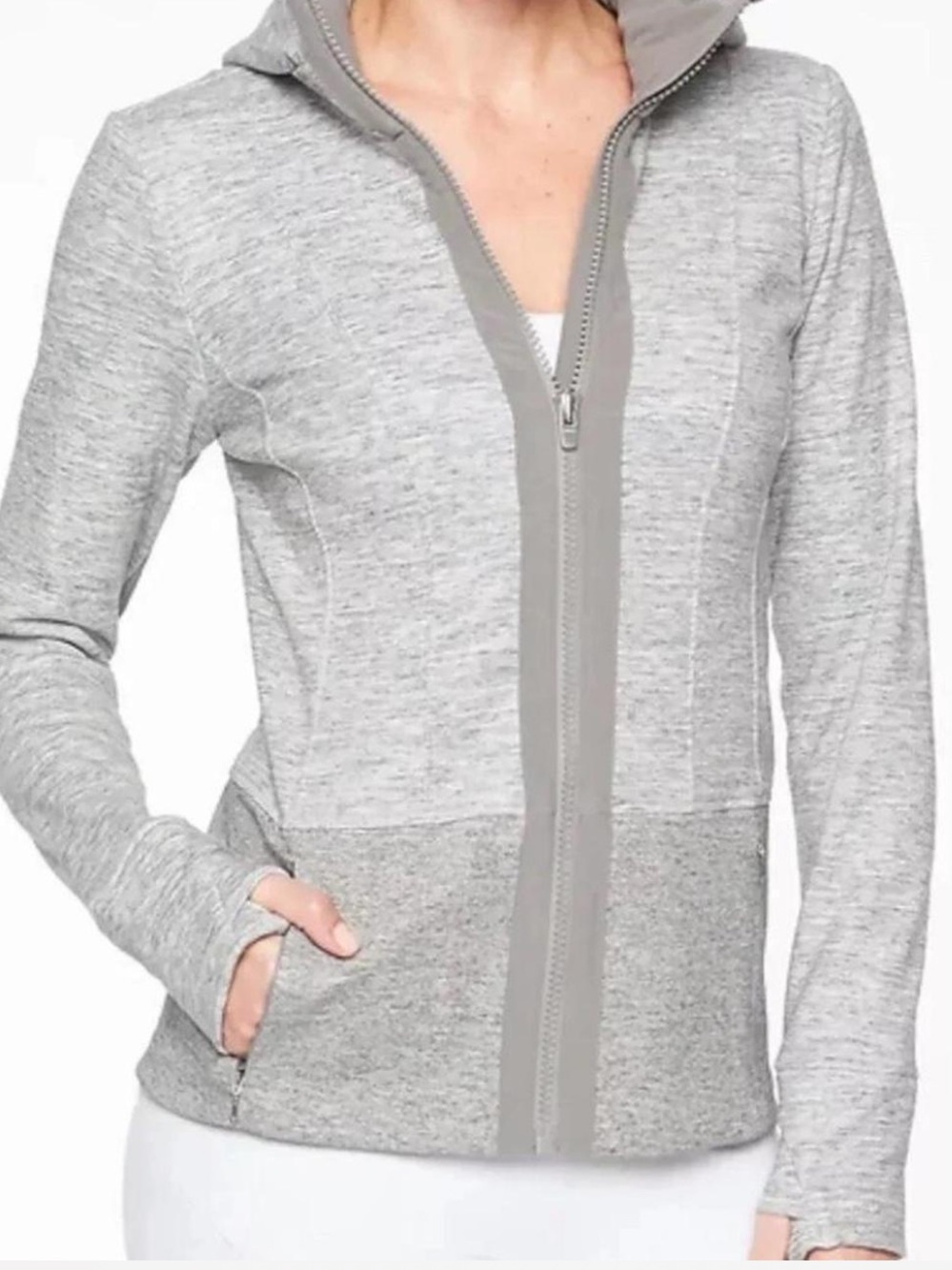 Athleta Women’s Heather Gray Victory Hoody Fitted Zip Jacket Size Small - Picture 2 of 12